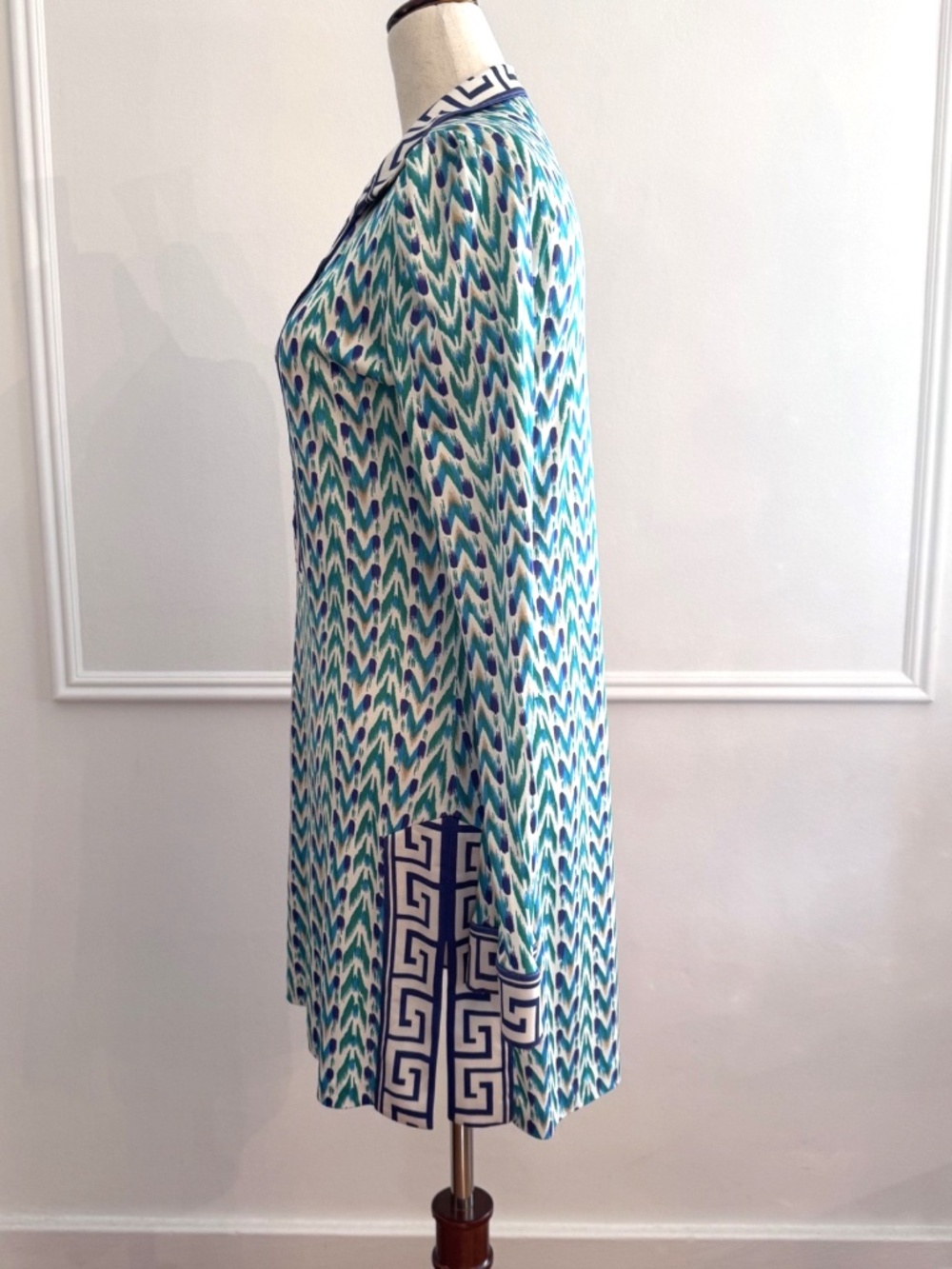 Diane Von Furstenberg DVF Silk Greek Key Geometric Tunic Dress Size 12 Blue - Picture 2 of 5